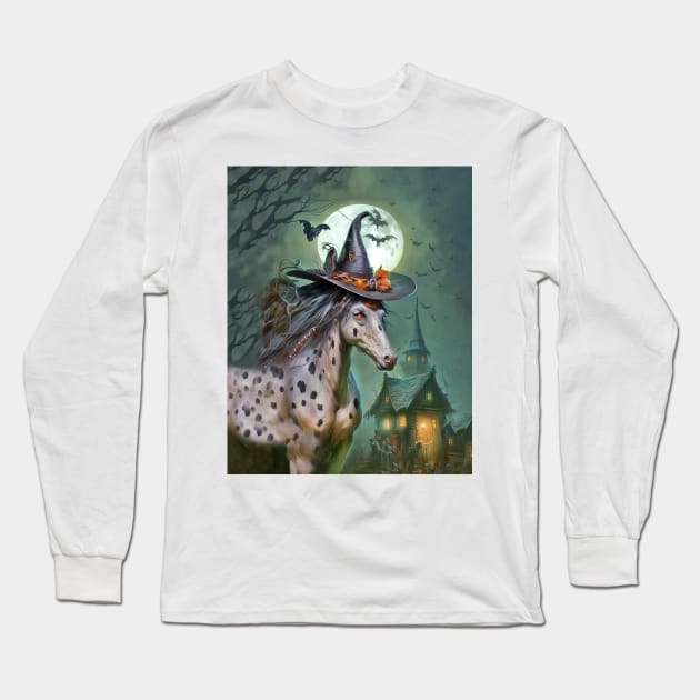 Appaloosa Spooky Halloween Witch Horse Long Sleeve T-Shirt by candiscamera